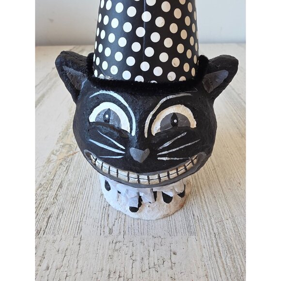 Cat clown statue Halloween figurine black polka dot unique shabby chic vintage s - Picture 2 of 8